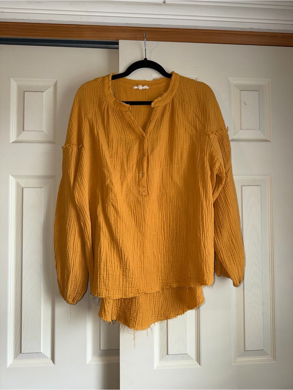 Promesa Mustard Gauze Henley Long-Sleeve Top Boho